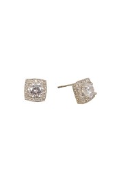 Adorne - Cubic Zirconia Mini Square Stud Earring - Silver - Front