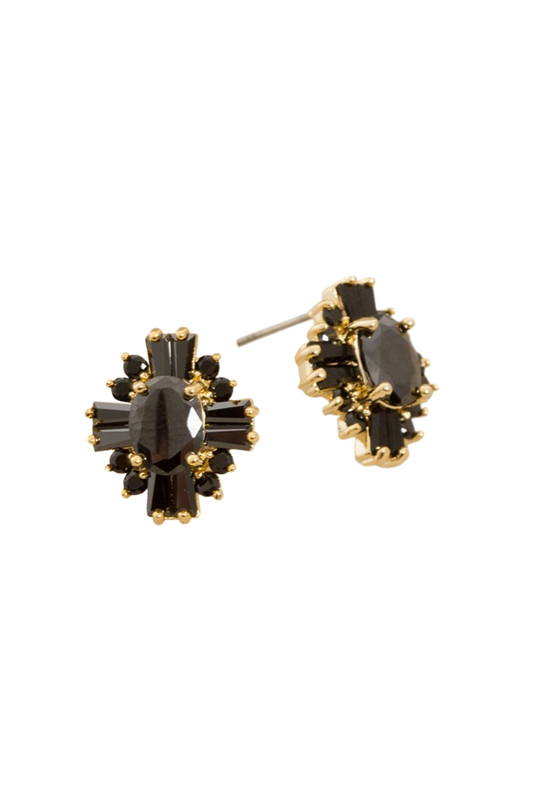 Adorne - CZ Deco Vintage Diamante Stud Earring - Black - Front