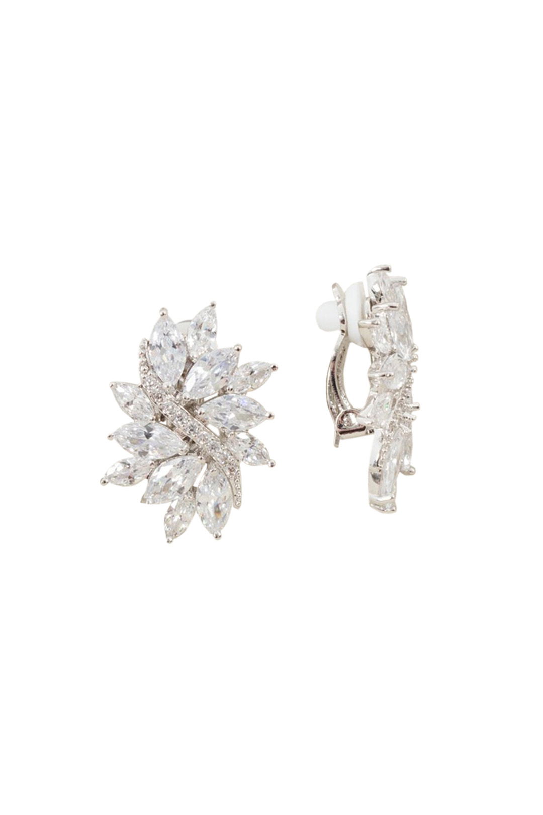 Adorne - CZ Diamante Vine Burst Clip On Earring - Silver - Front