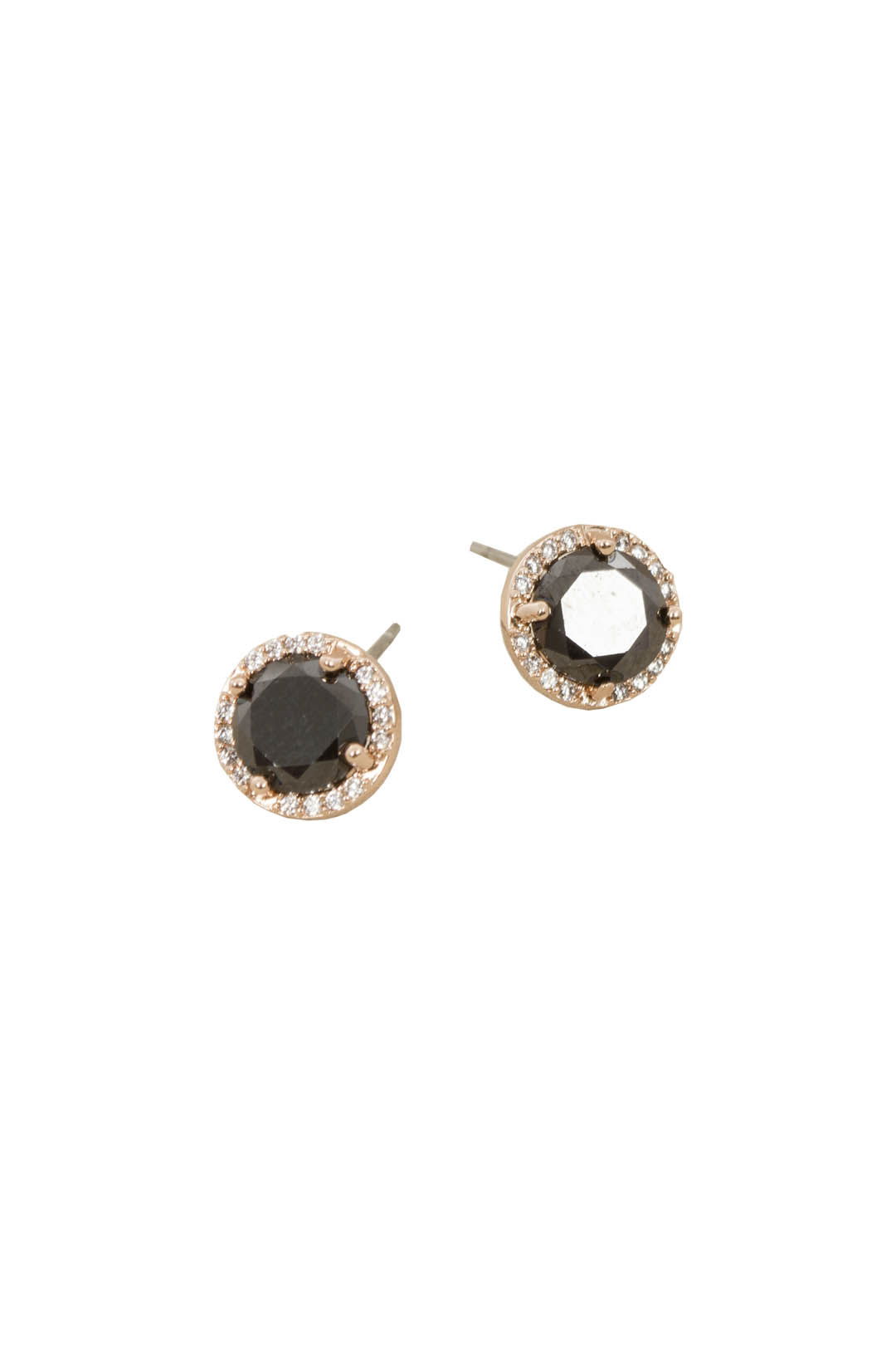 Adorne - CZ Round Diamante Halo Crystal Stud Earring - Black - Front