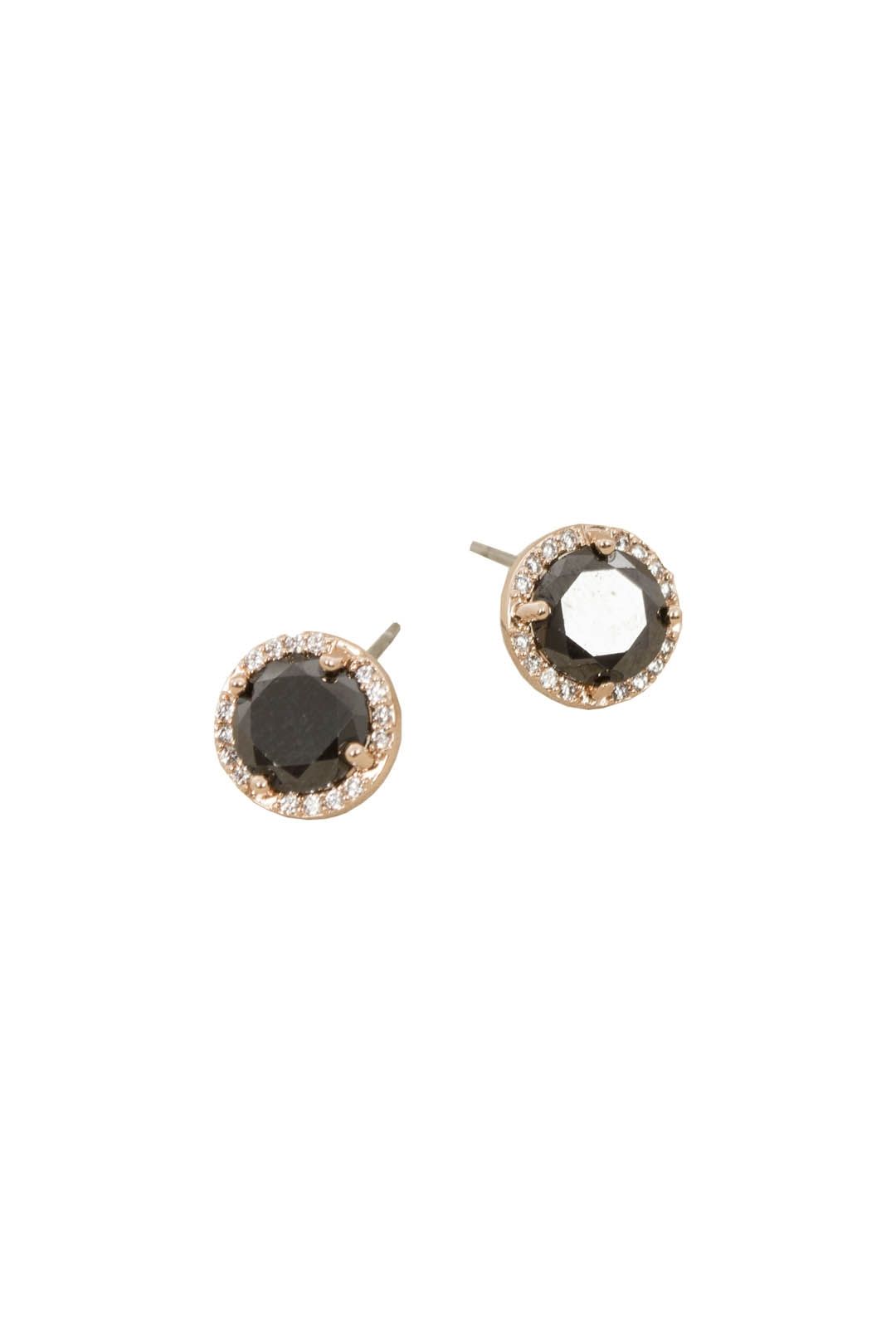 Adorne - CZ Round Diamante Halo Crystal Stud Earring - Black - Front