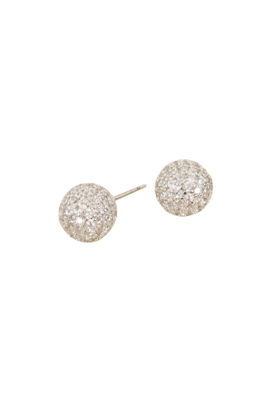 Adorne - Diamante Covered Ball Stud Earring - Silver Crystal - Front