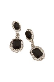 Adorne - Diamante Edge Mini Jewel Drop Earring - Silver Black - Front