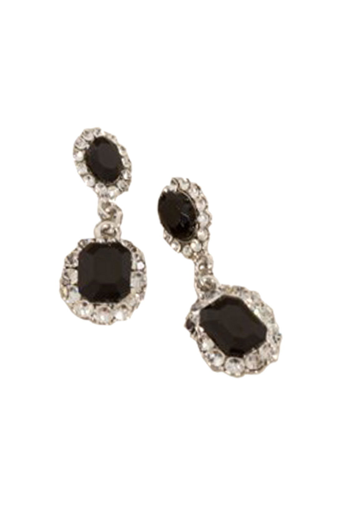 Adorne - Diamante Edge Mini Jewel Drop Earring - Silver Black - Front