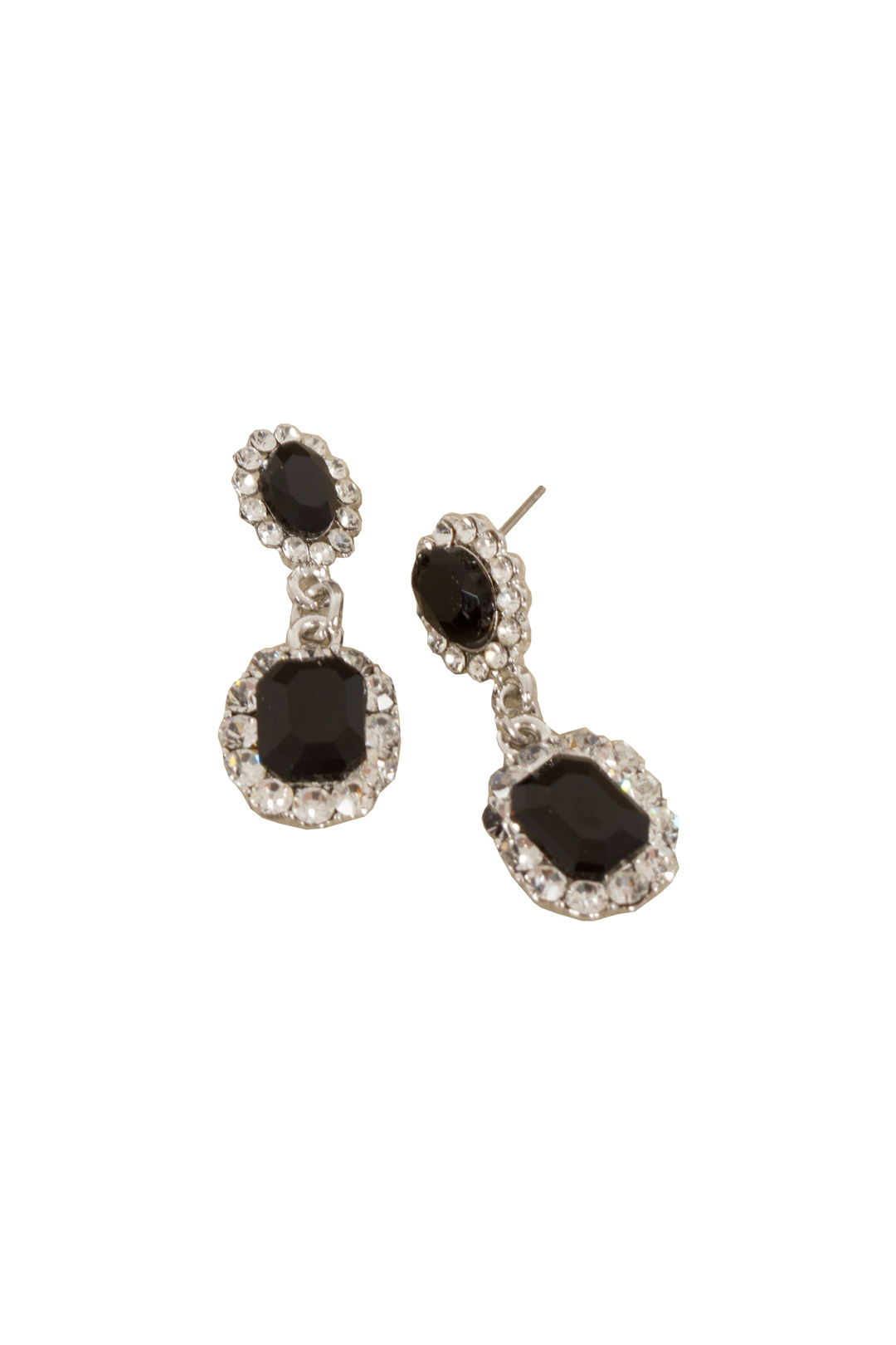 Adorne - Diamante Edge Mini Jewel Drop Earring - Silver Black - Front