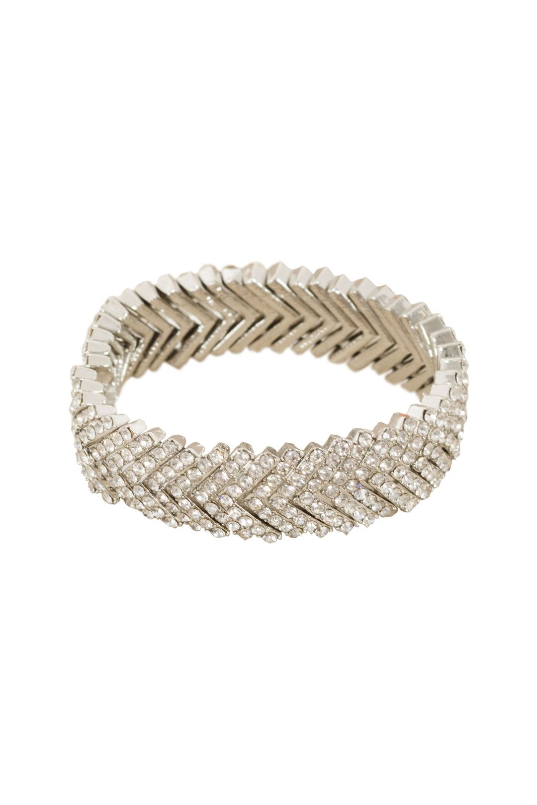 Adorne - Diamante Stacked V Cuff - Silver - Front