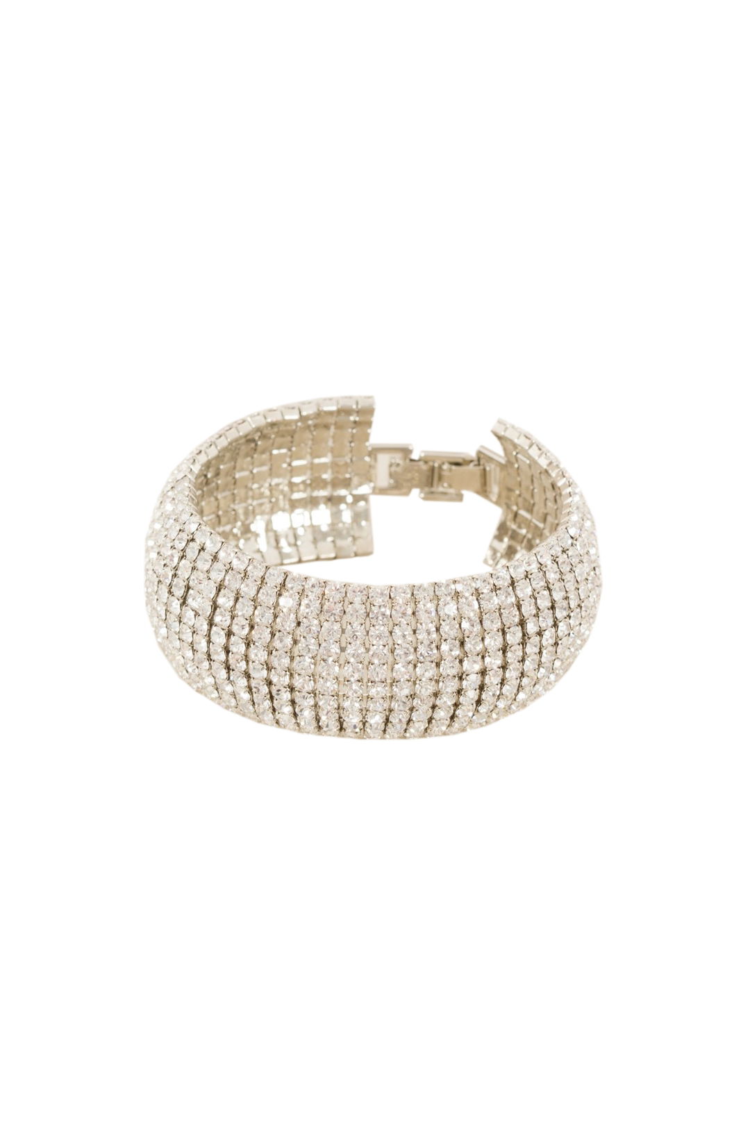 Adorne - Diamante Wide Hinge Clasp Cuff - Silver - Front