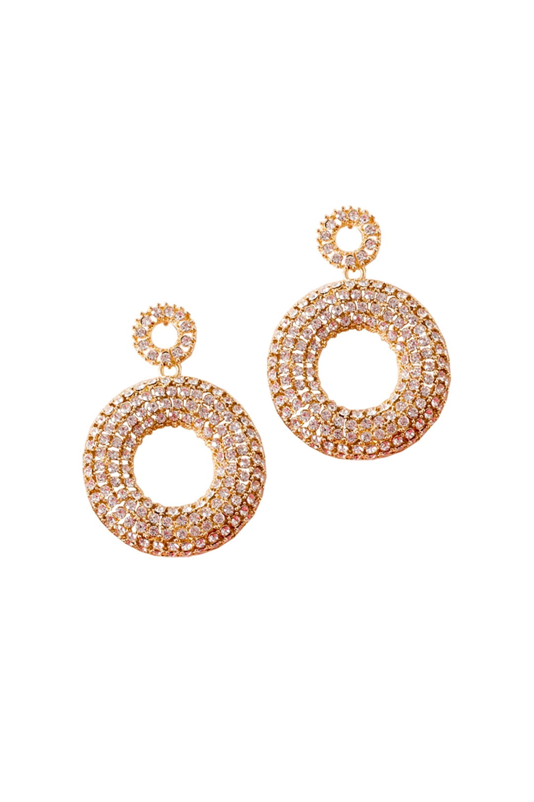 Adorne - Encrusted Ring Drop Statement Earrings - Gold - Front