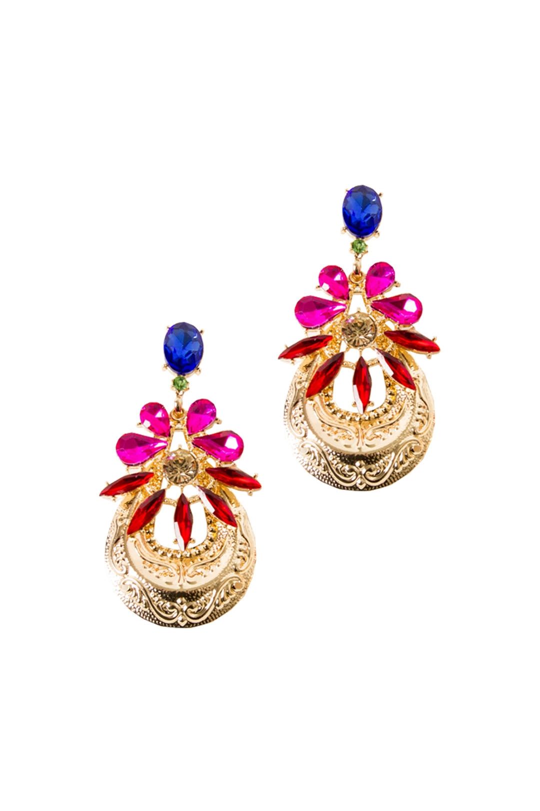 Adorne - Flower and Plate Drop Earring - Gold Multi - Front