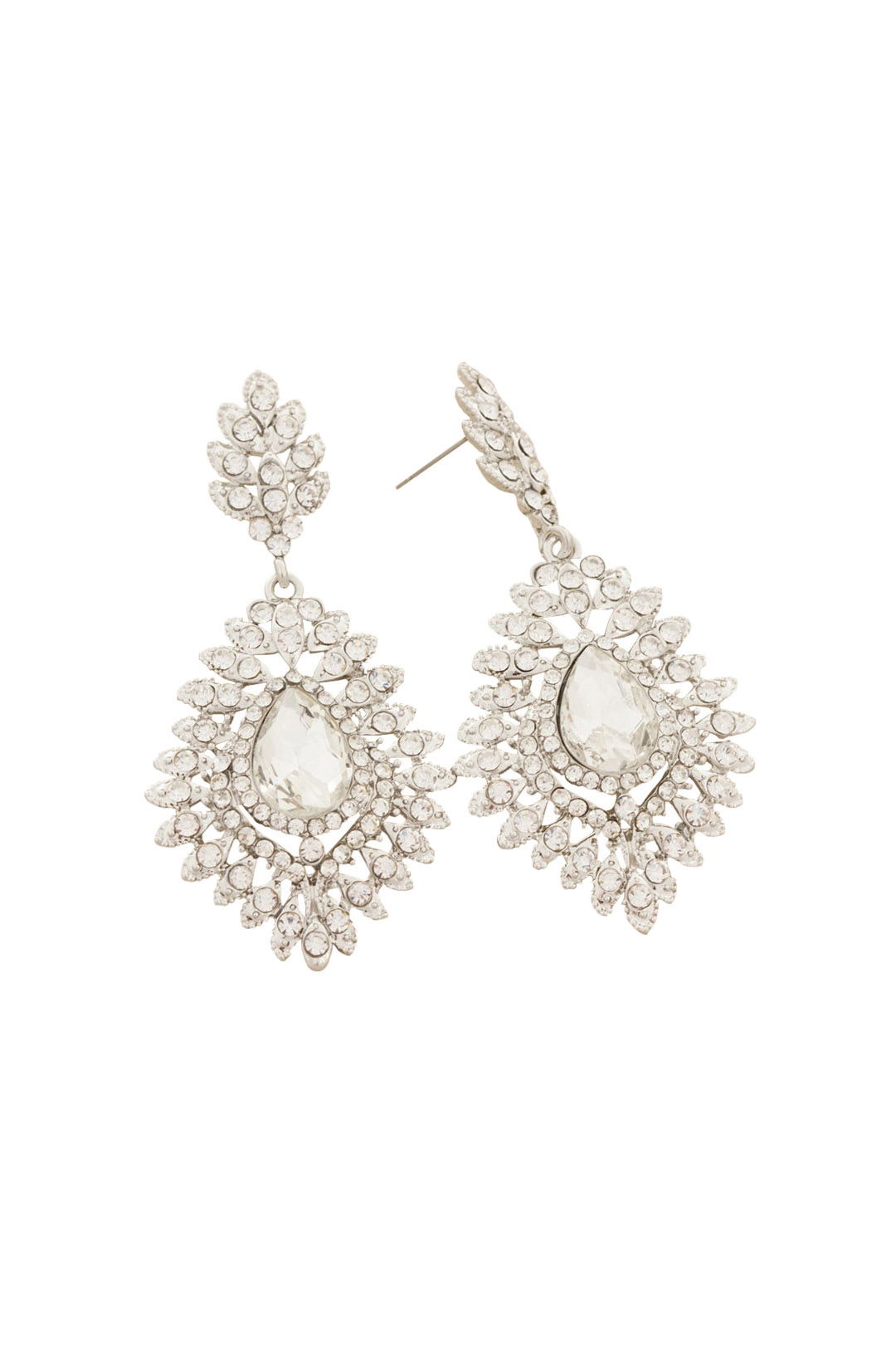 Adorne - Jewelled Teardrop Diamante Fan Edge Earring - Silver - Front