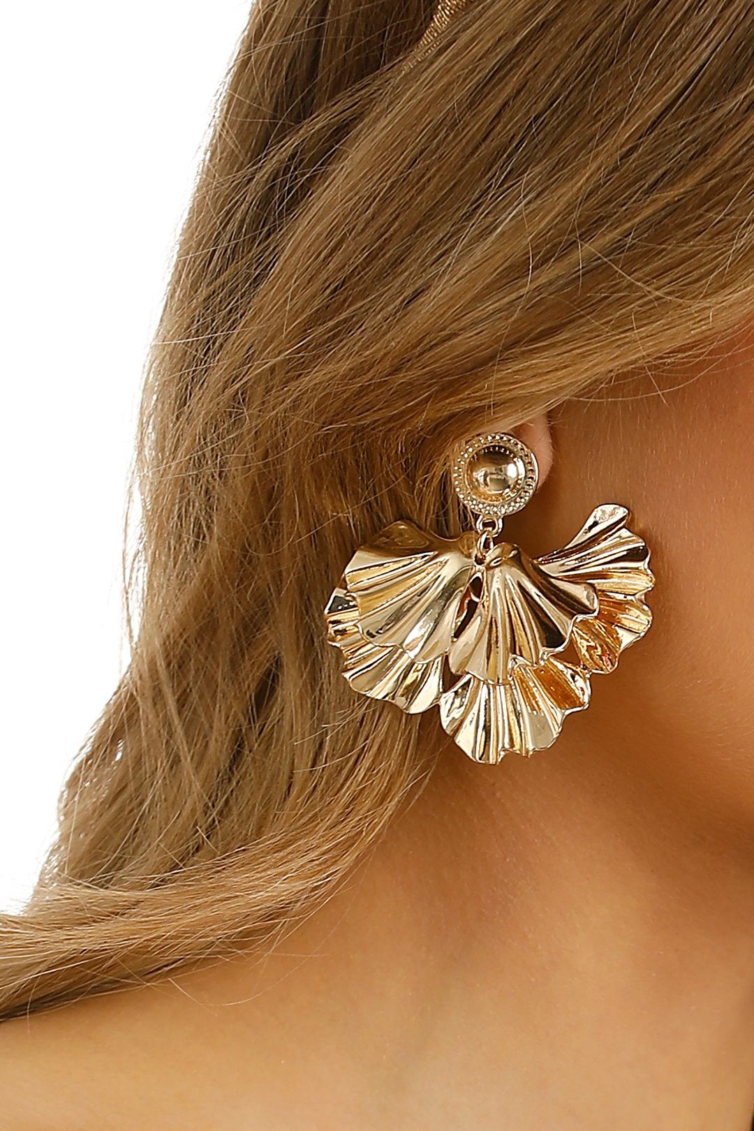 Adorne - Layered Petal Stud Earring - Gold - Product