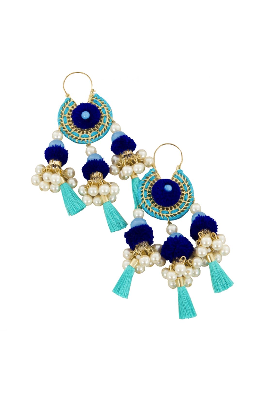 Adorne - Pearl and Tassel Dream Catcher Earring - Blue - Front
