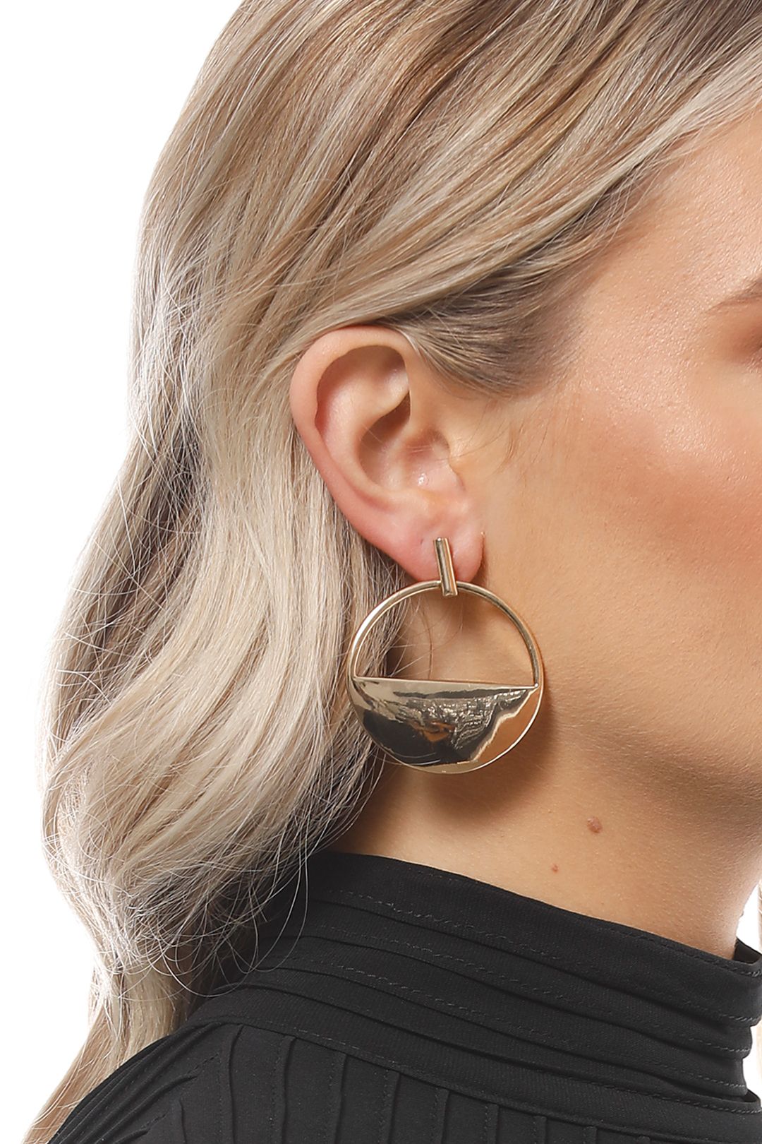 Buy Polished Metal Half Circle Drop Earring By Adorne