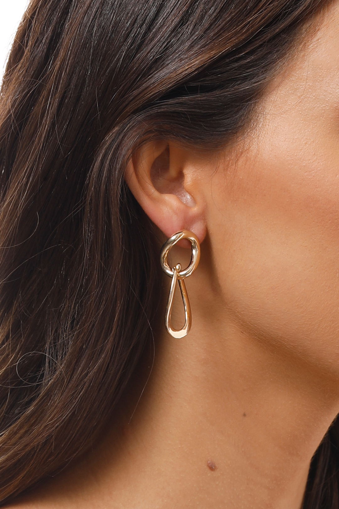 Adorne - Simple Chain Link Earrings - Gold - Side