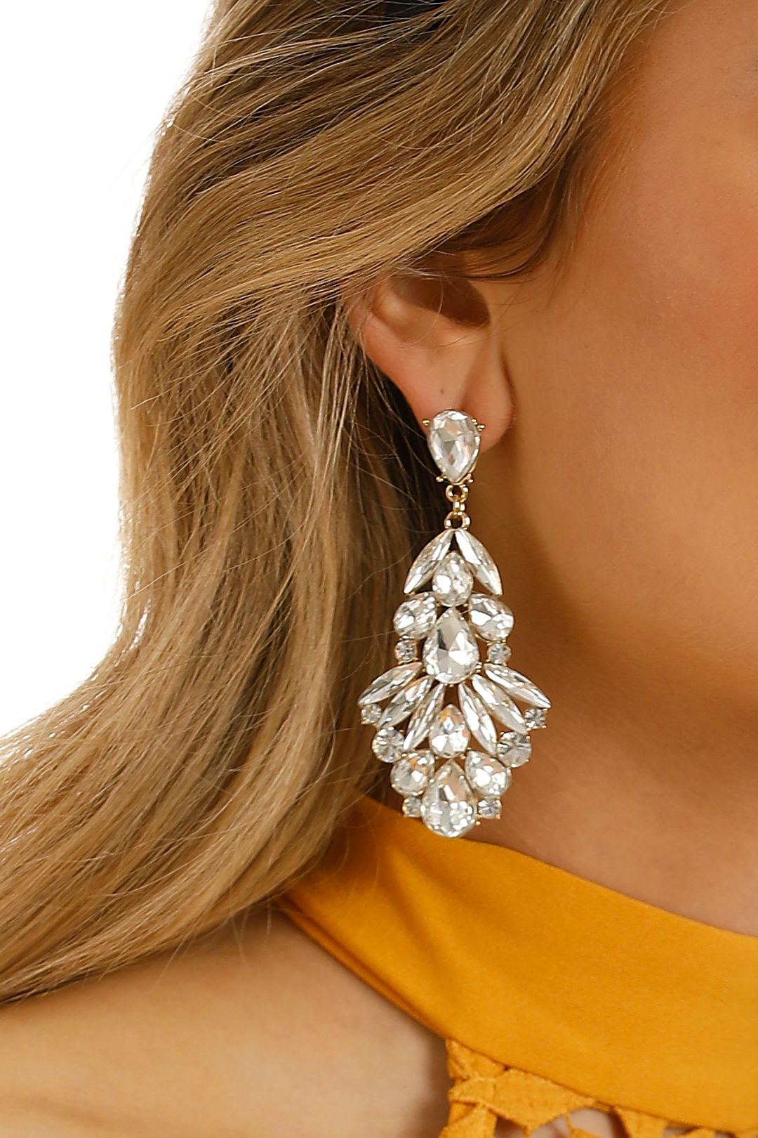 Adorne - Statement Jewel Drop Earring - Gold - Front