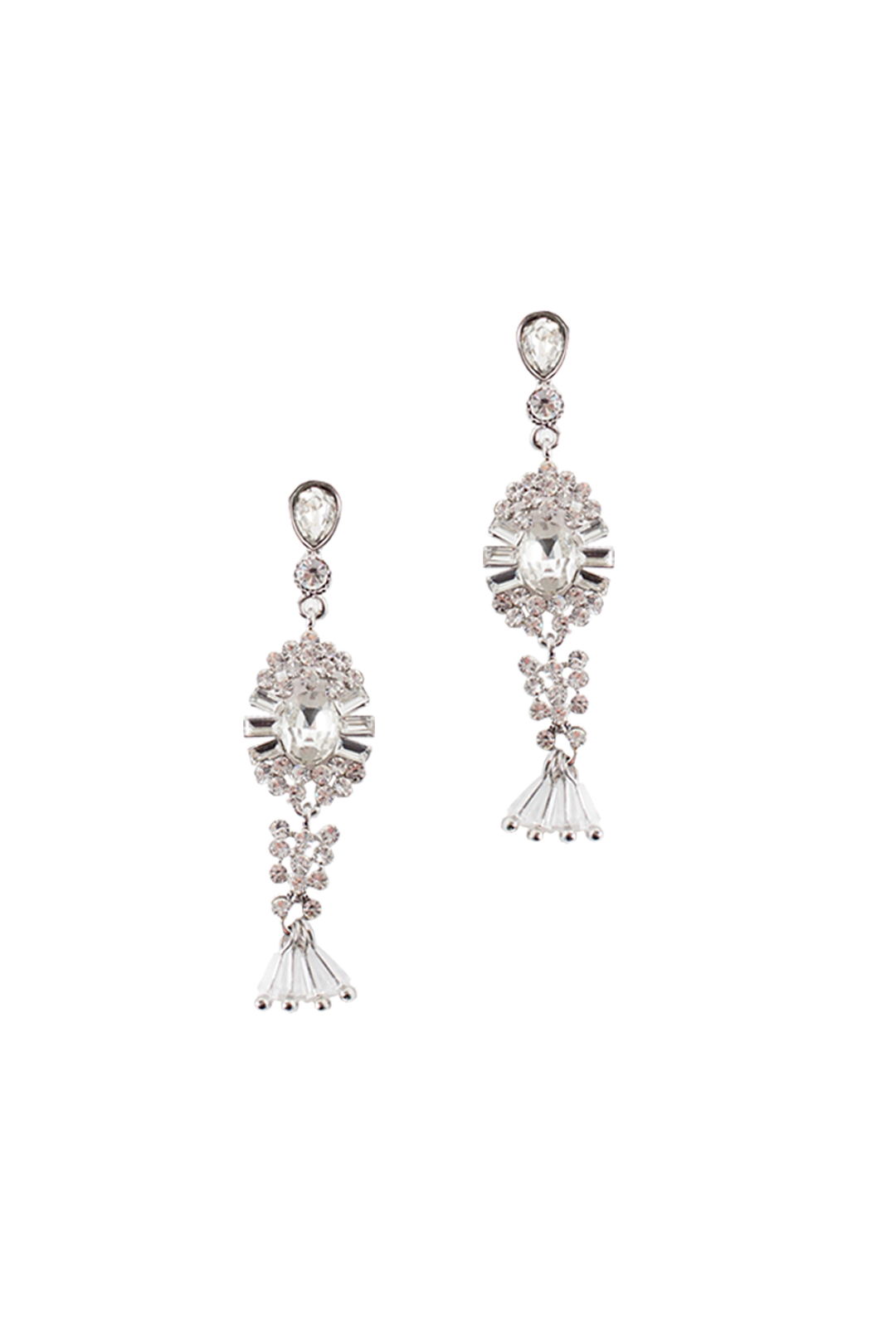 Adorne - Sun Crystal Bead Drop Earrings - Silver - Front