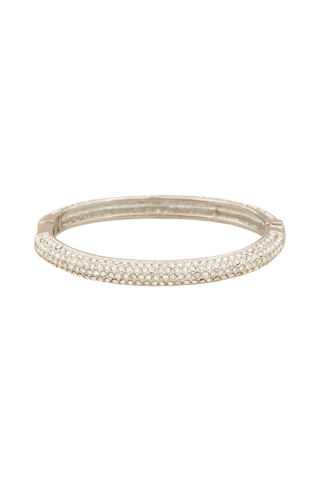 Adorne - Thin Diamante Hinged Bangle - Silver - Front