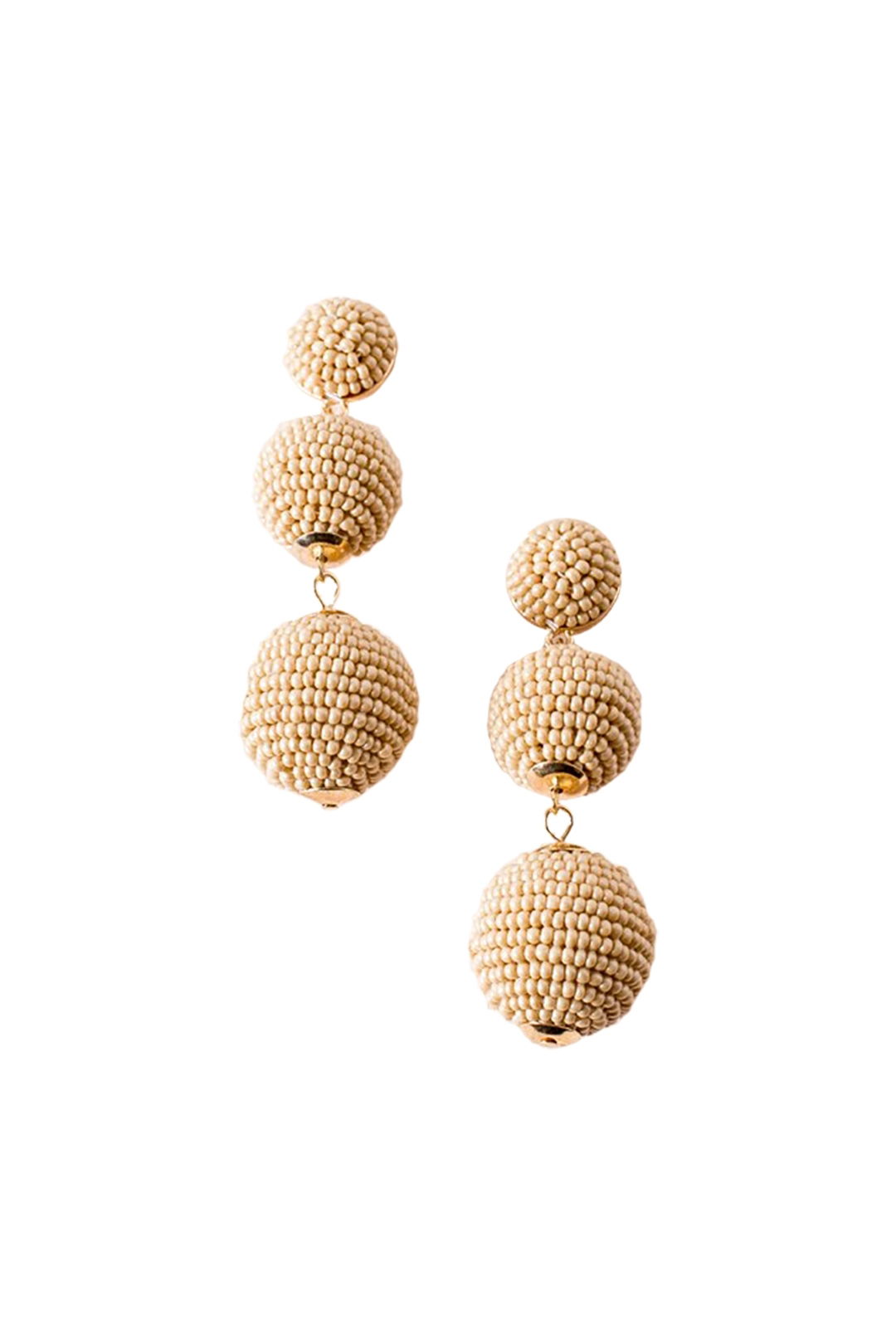 Adorne - Trio Beaded Balls Earrings - Camel - Front