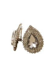Adorne - XL Jewel Teardrop Diamante Edge Clip On Earring - Silver - Front