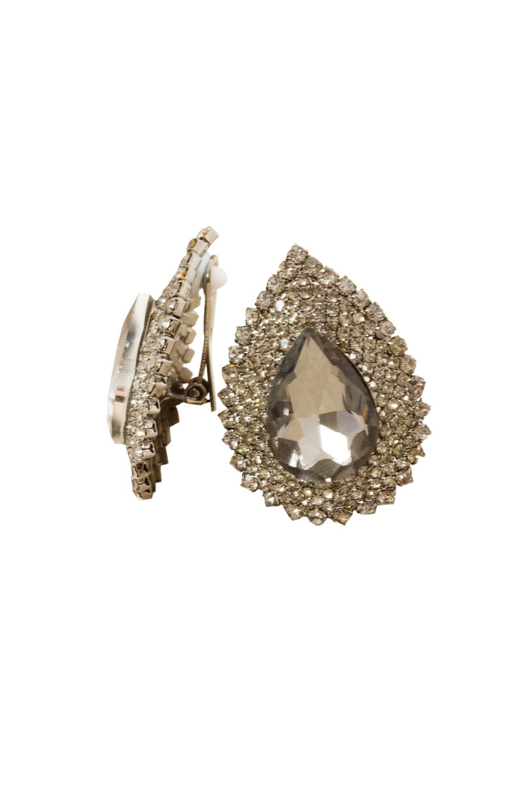 Adorne - XL Jewel Teardrop Diamante Edge Clip On Earring - Silver - Front