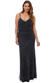 Adrianna Papell - Art Deco Beaded Gown - Navy - Front