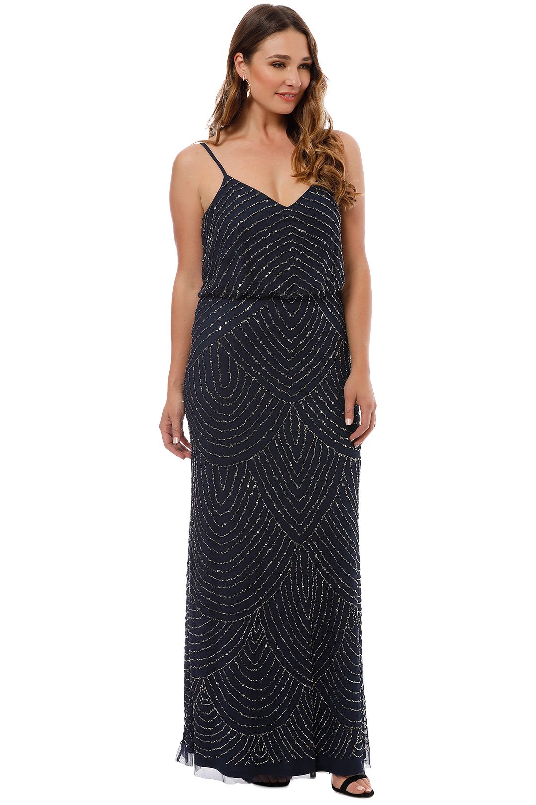 Art Deco Beaded Gown Navy Adrianna Papell GlamCorner