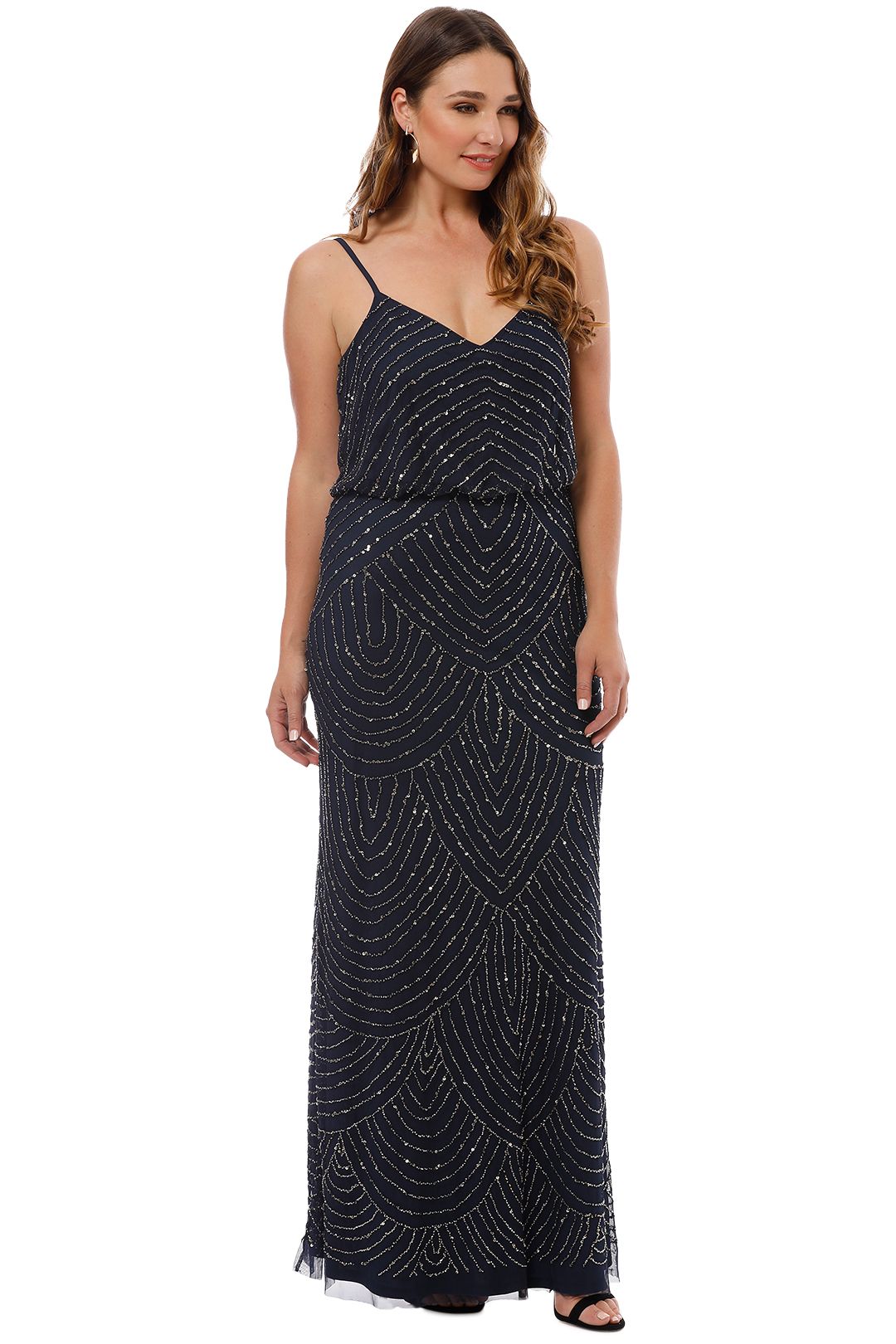 Adrianna Papell - Art Deco Beaded Gown - Navy - Side