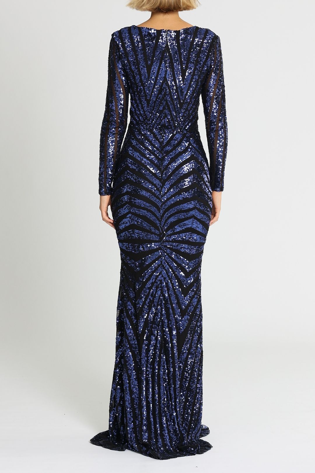 Ae'lkemi Art Deco Sequin Gown Navy Long Sleeves