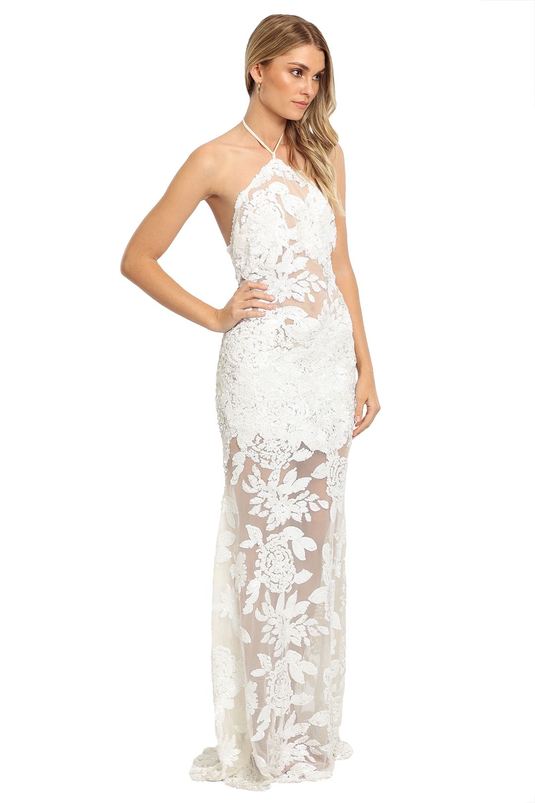 Ae'lkemi Floral Sequin Backless Dress white