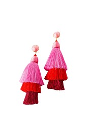 Adorne - Layered Tassel Wound Top Earrings - Pink - Front