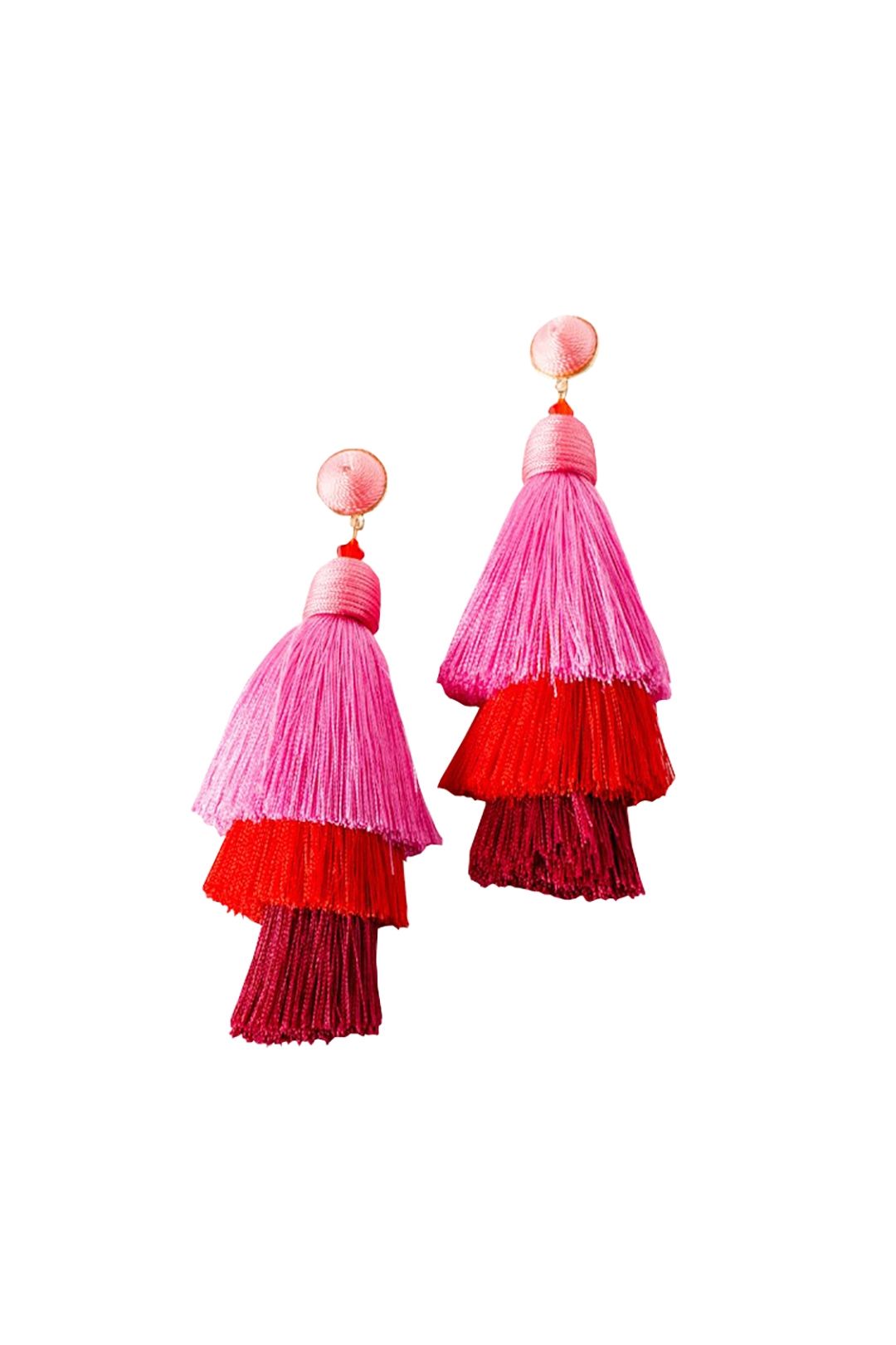 Adorne - Layered Tassel Wound Top Earrings - Pink - Front