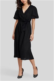 AERE Black Linen Wrap Dress