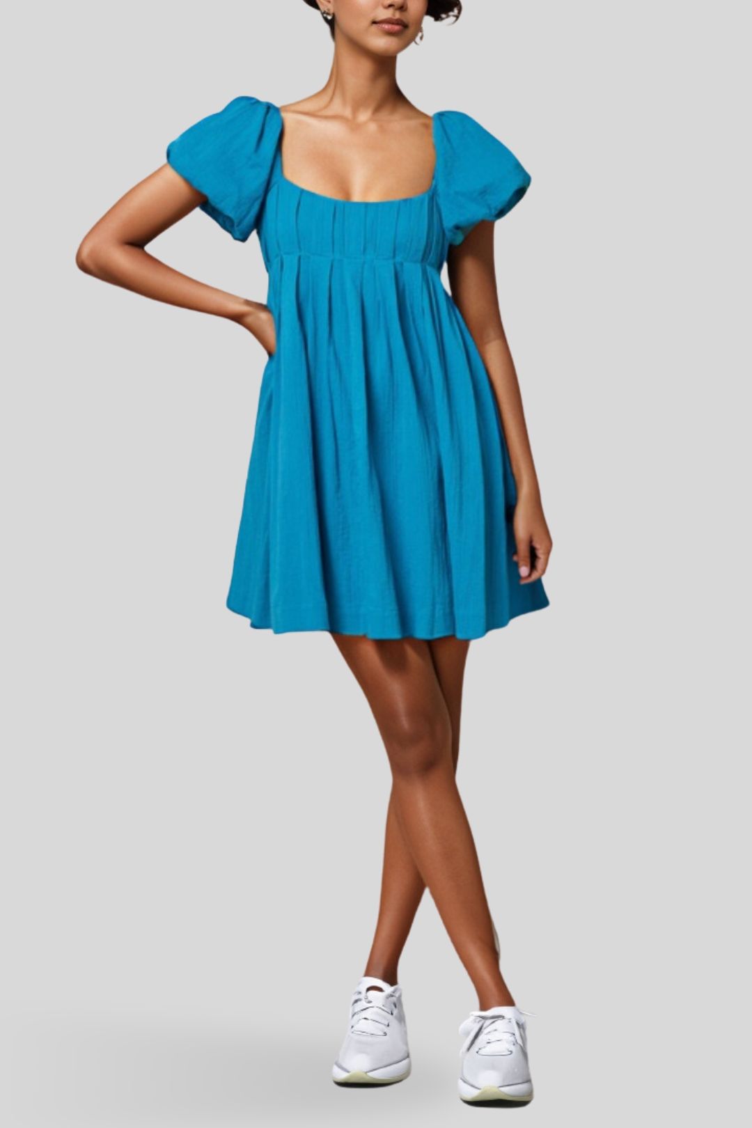 AERE Organic Crinkle Mini Dress Blue