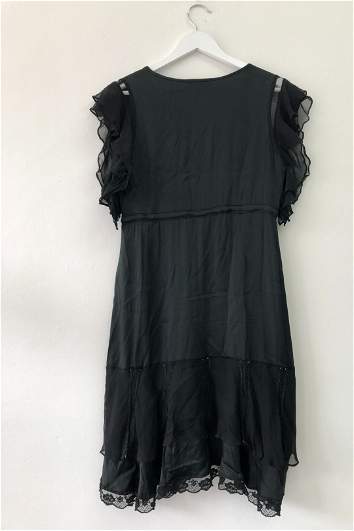 alannah hill black dress Vintage 1990's Alannah Hill Black Silk Embroidered Dress / Size 14