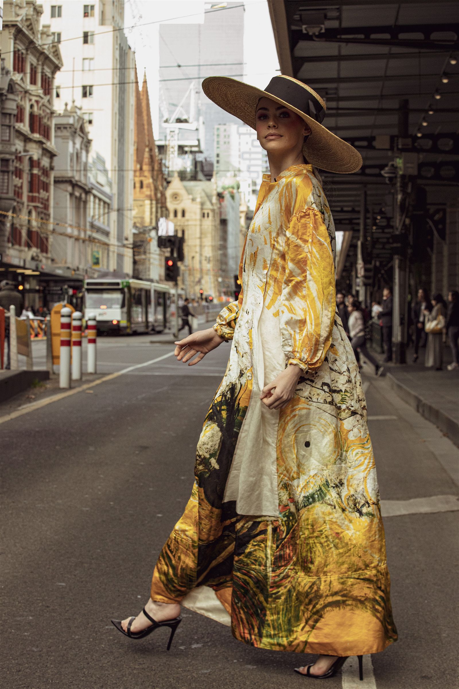 chinese dress ladies Acapella Ruched Midi Dress-SUNRISE OMBRE / 4