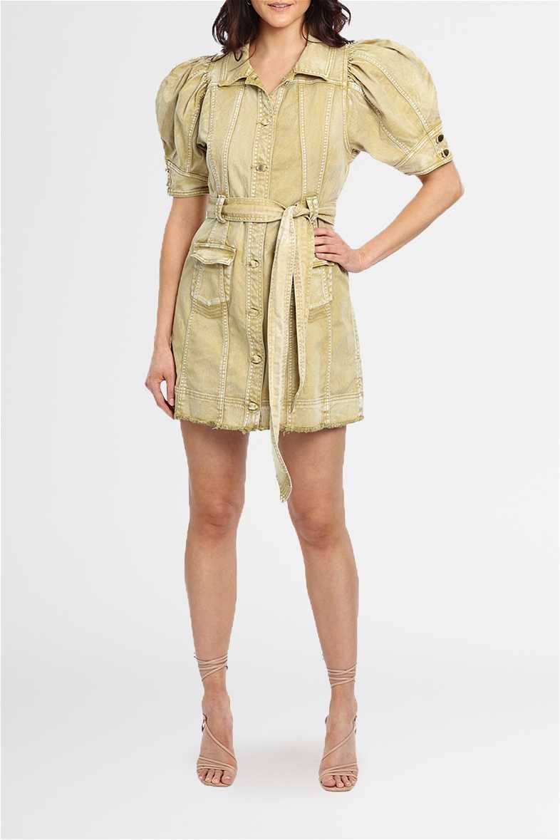 aje denim puff sleeve dress Neo Denim Midi Dress | Washed Indigo
