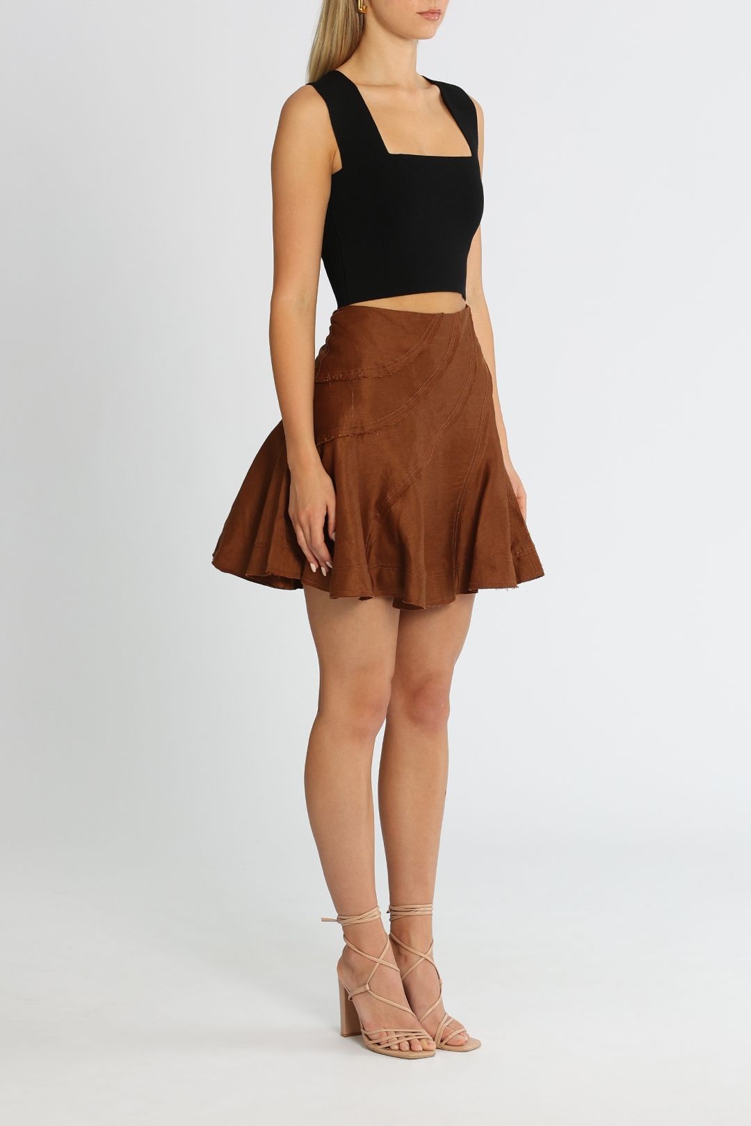AJE Admiration Flip Mini Skirt Coffee Flared