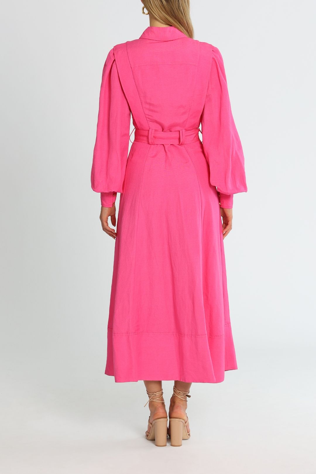 AJE Admiration Midi Shirt Dress Magenta Belt