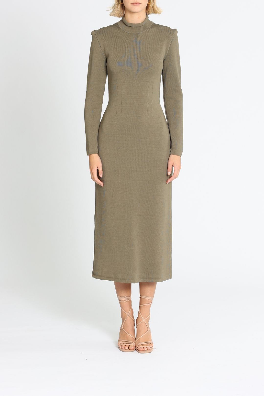 khaki fitted dress Aria Linen Maxi Dress main image 1