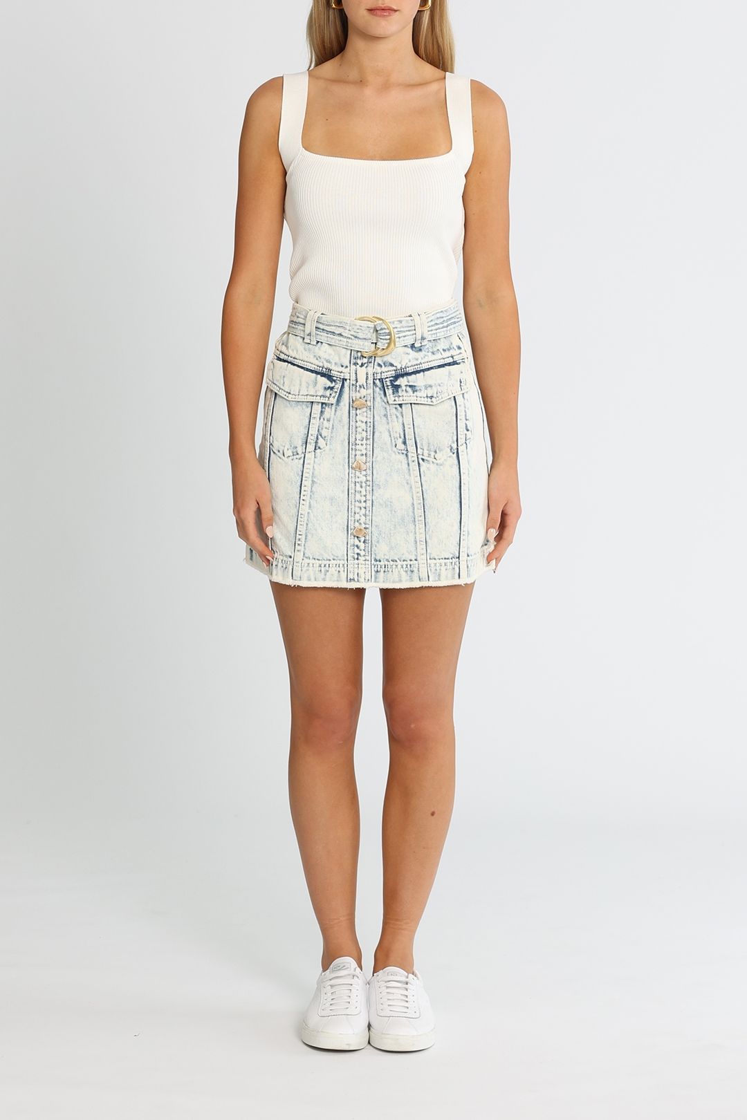 AJE Arlow Denim Mini Skirt Sky