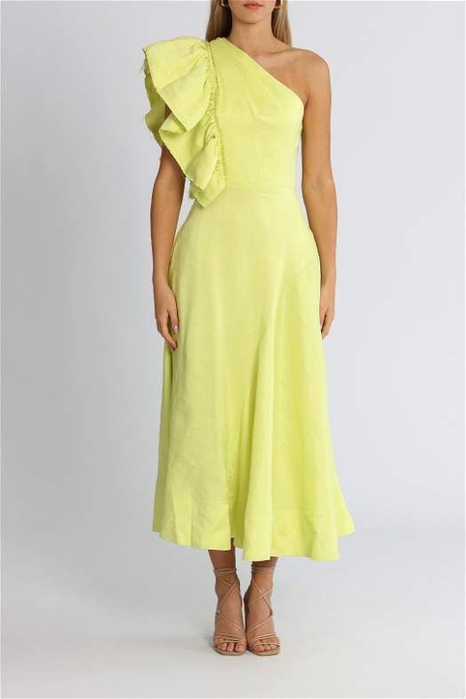 Hire Bonjour Asymmetric Midi Dress Lime Green AJE GlamCorner