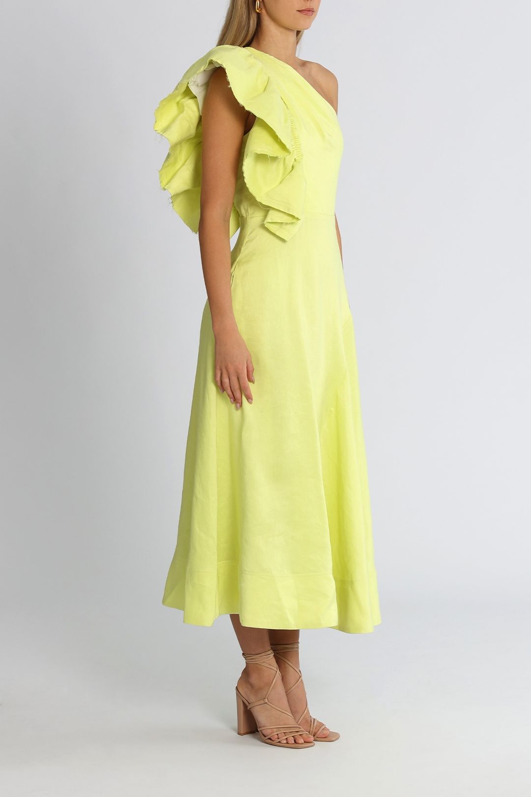 aje bonjour asymmetric midi dress Hire - Lime Green | Plus Sizes Used 90s Dresses On Size:US 12