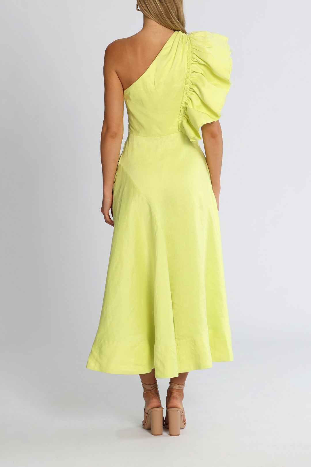 aje lime green dress Bonjour Asymmetric Midi Lined bodice and skirt with self fabric