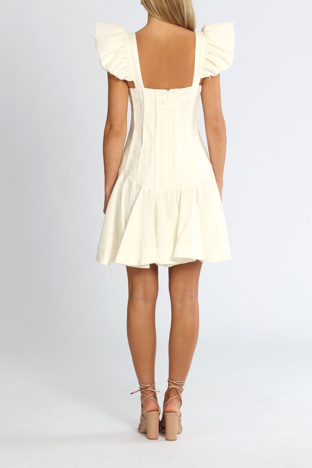 AJE Breathless Mini Dress Ivory Flared Skirt