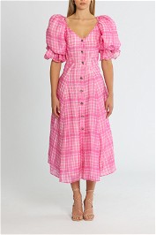 AJE Bungalow Puff Sleeve Dress Pink Check