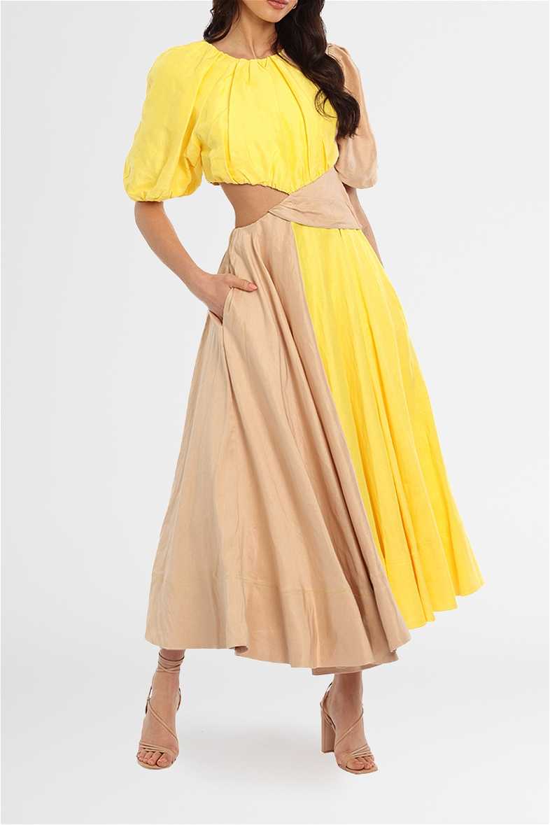 aje caliente cut out dress Daisy Yellow Caliente Tiered Cut Out Dress