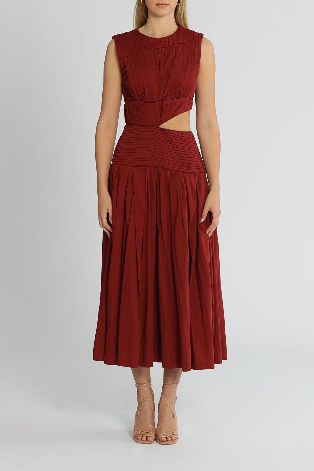 AJE Cascade Cut Out Dress Burgundy