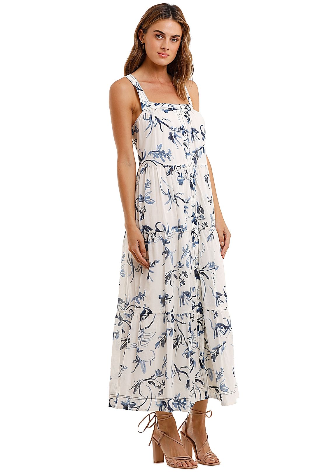 AJE Charlotte Tiered Maxi Dress White Floral