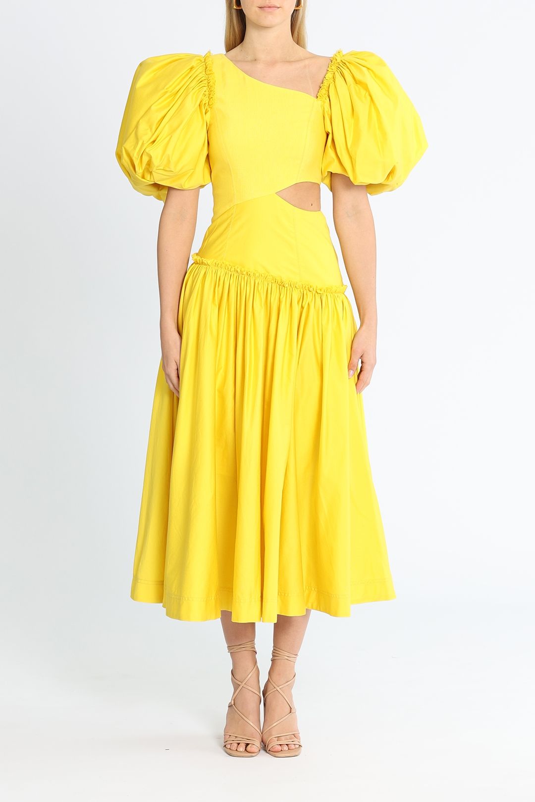 AJE Chateau Cut Out Midi Dress Yellow