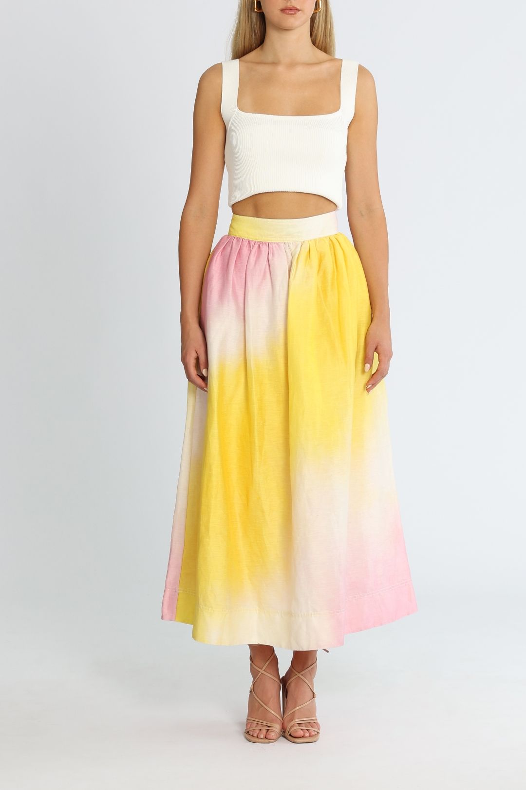 Pink midi skirt yellow sales